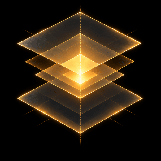 Layered gold planes representing strategy direction