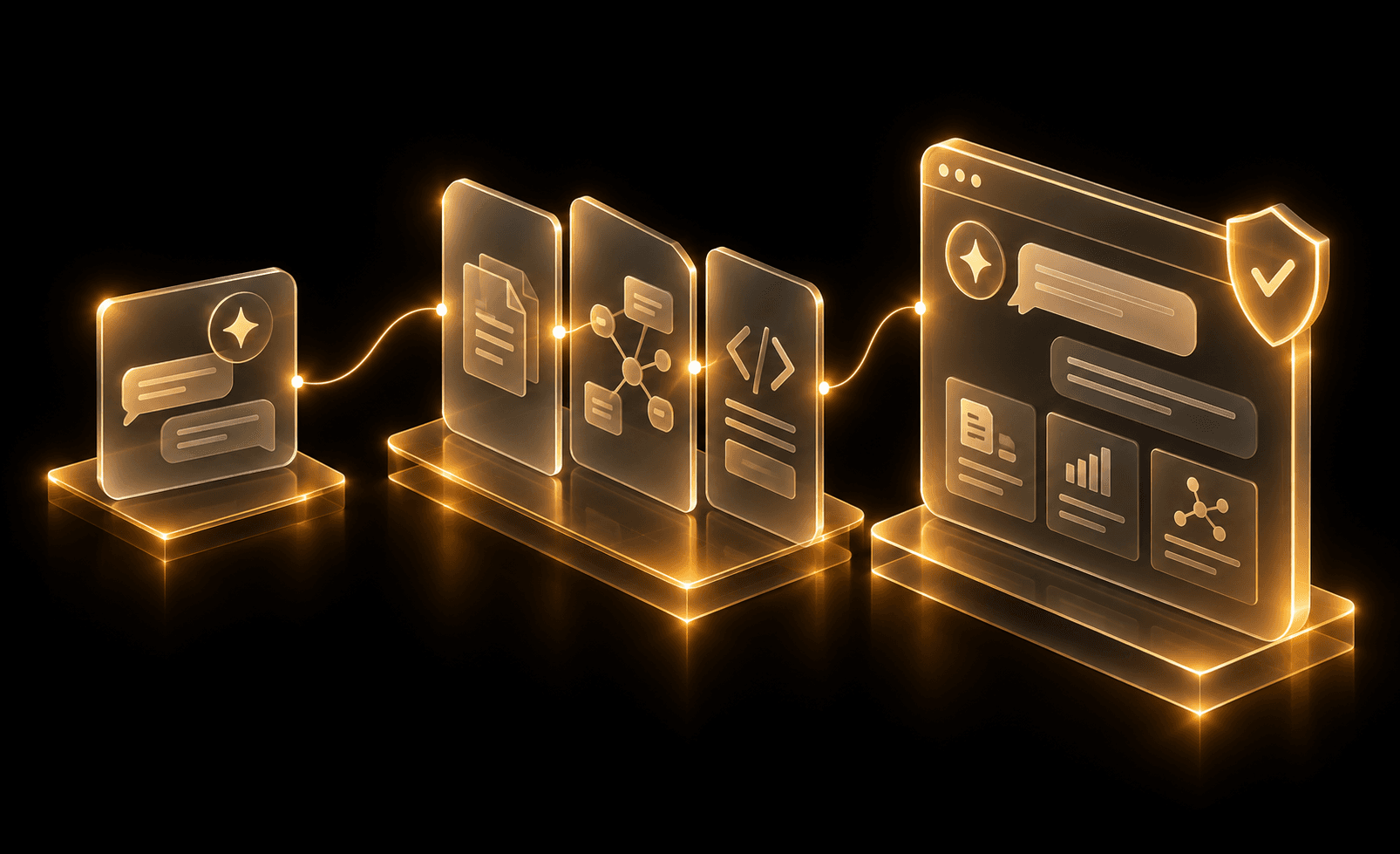 Glowing application modules connected into a production language-model system