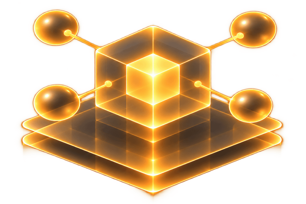 Connected gold cubes representing a sandbox network