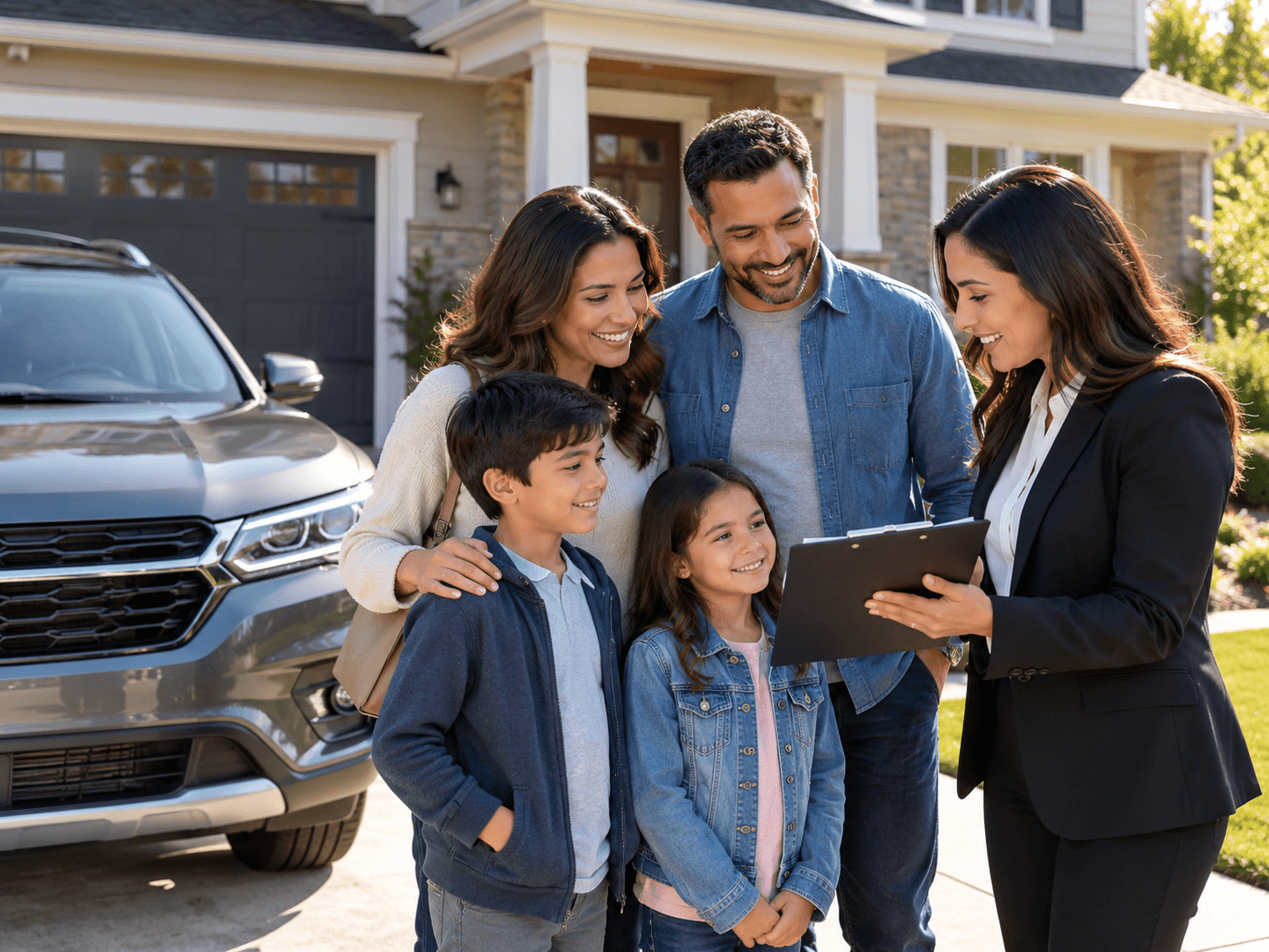 Family standing together outside a home