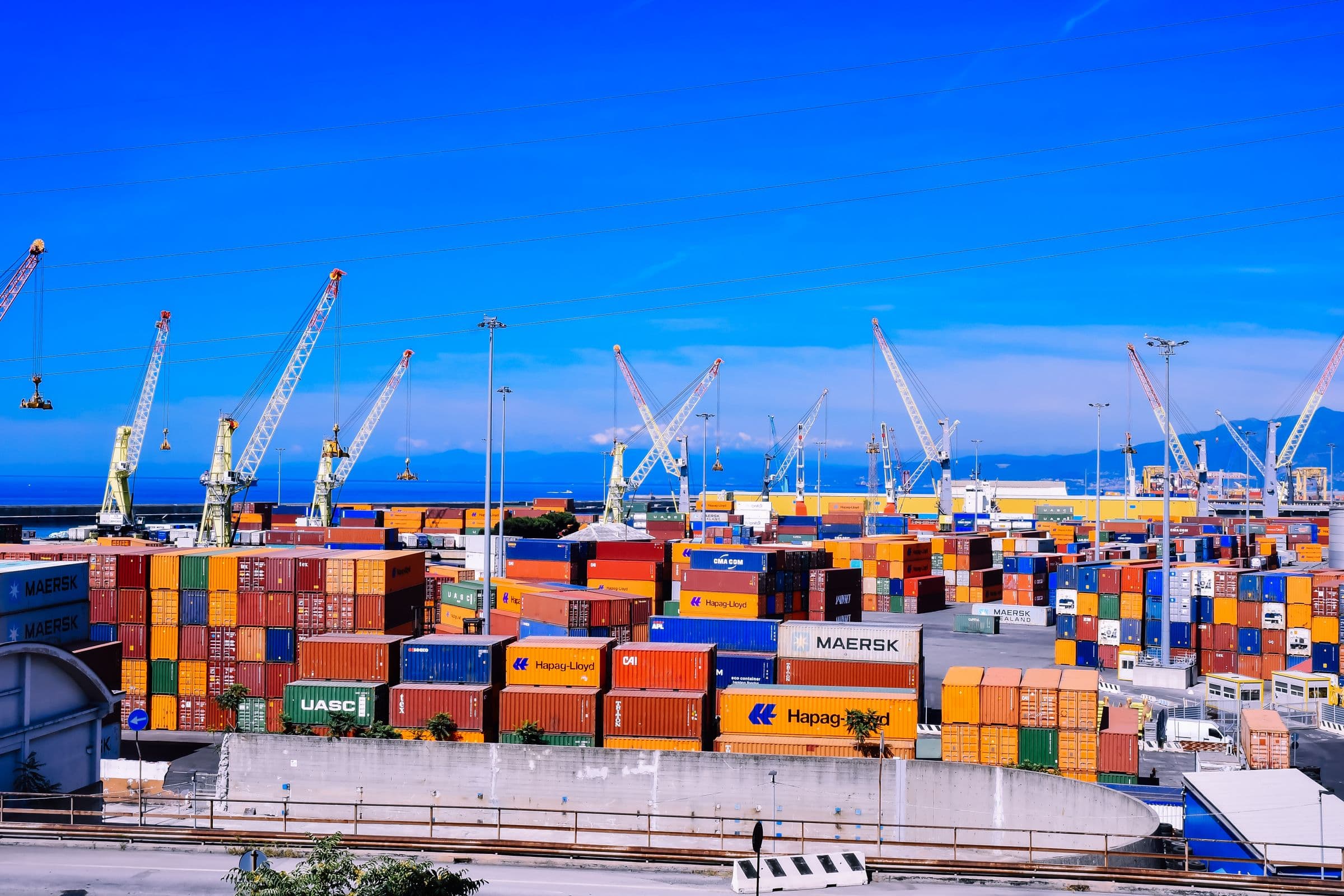 Shipping containers stacked at a port