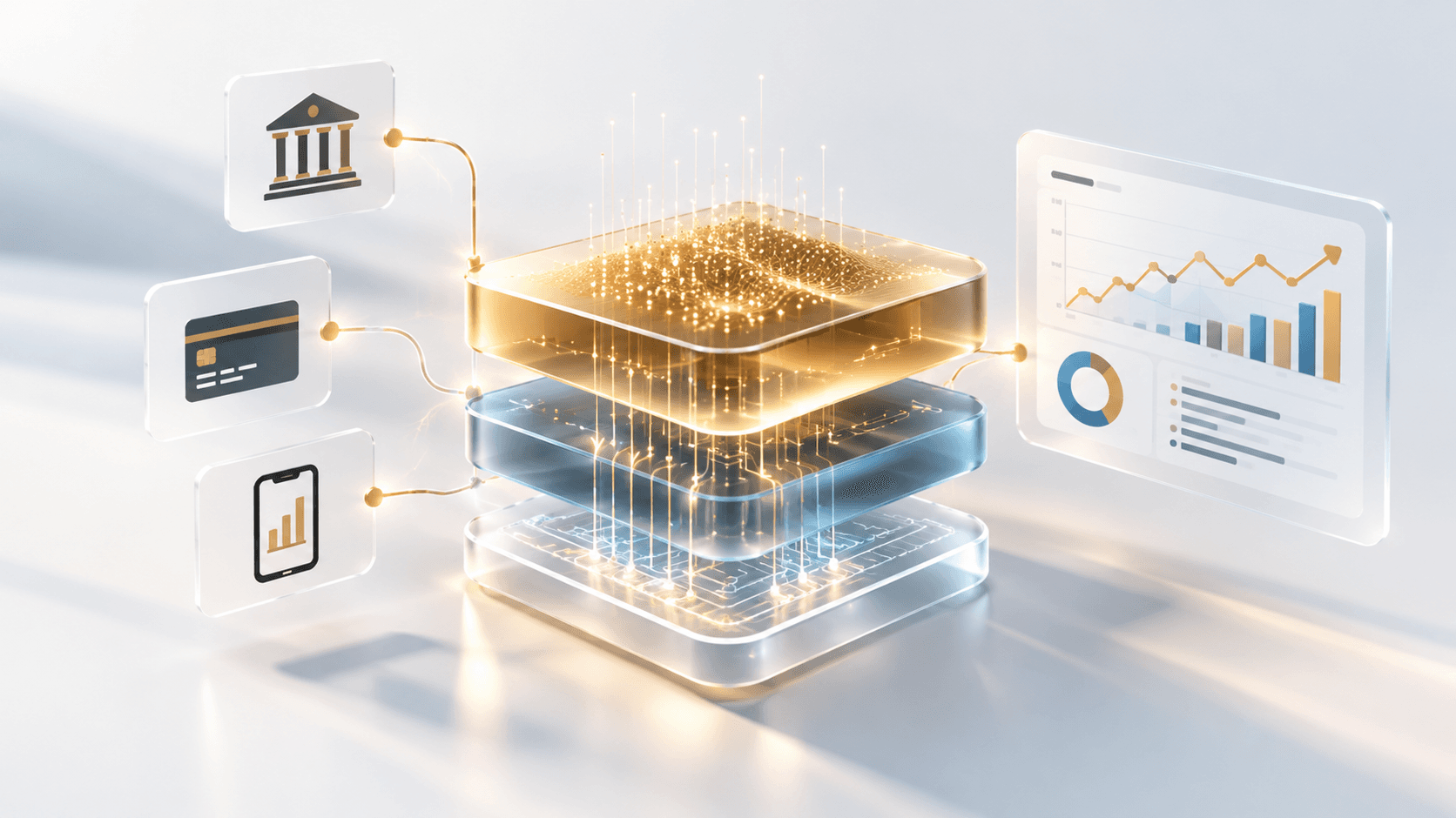 Layered data architecture diagram in gold and blue