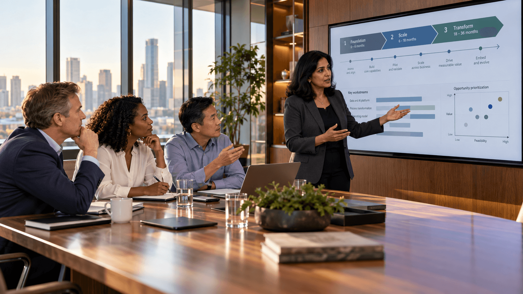 Strategy workshop around a conference table