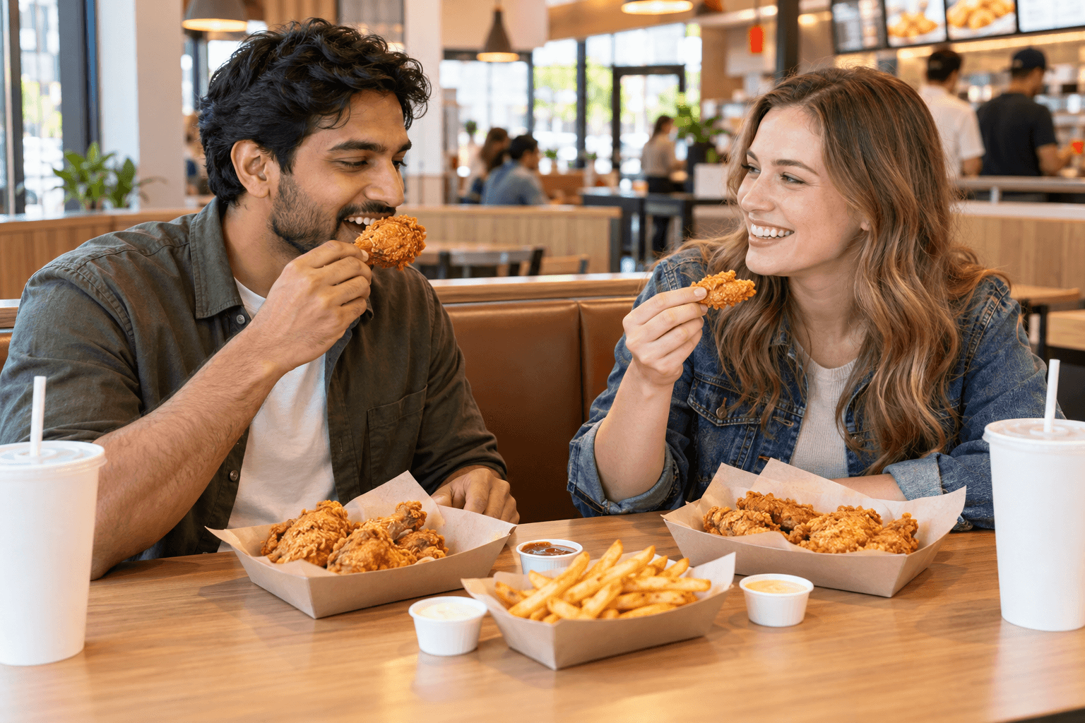 Guests sharing a meal at a restaurant table