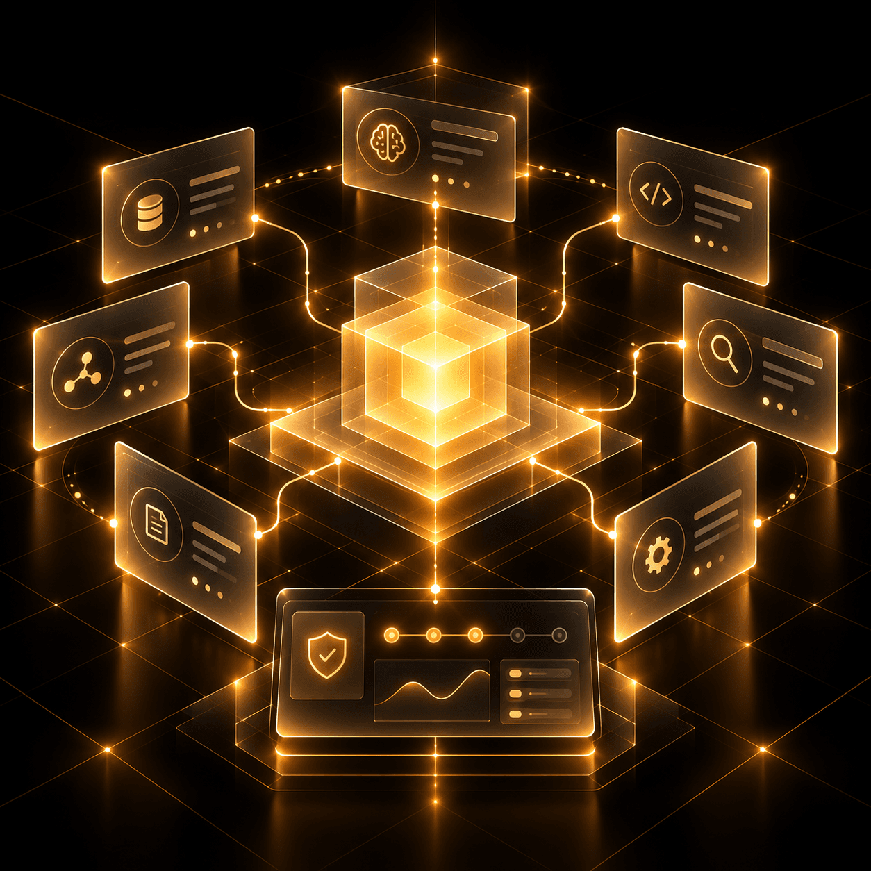 Glowing network of connected agent nodes