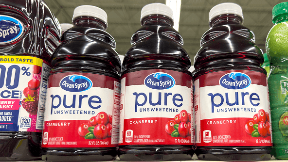 Ocean Spray juice bottles on a shelf