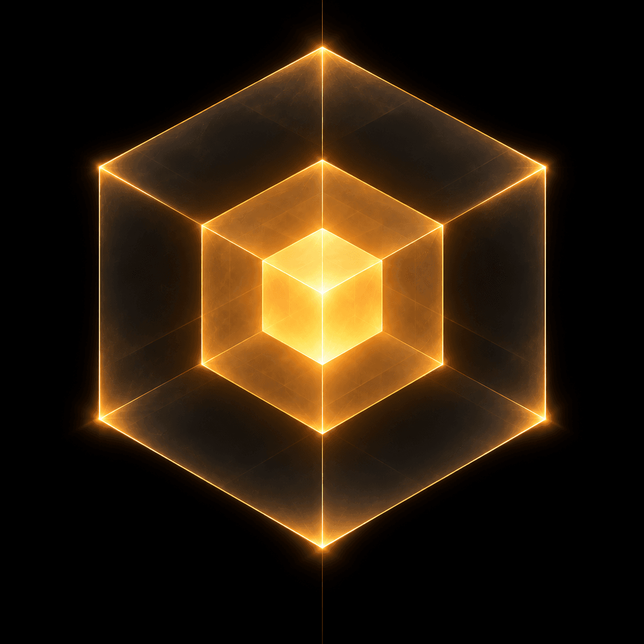 Glowing wireframe cube representing engineering at enterprise scale