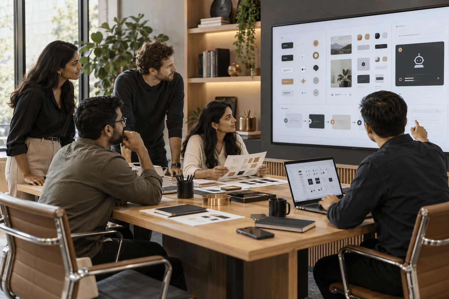 Designers working at a shared studio table