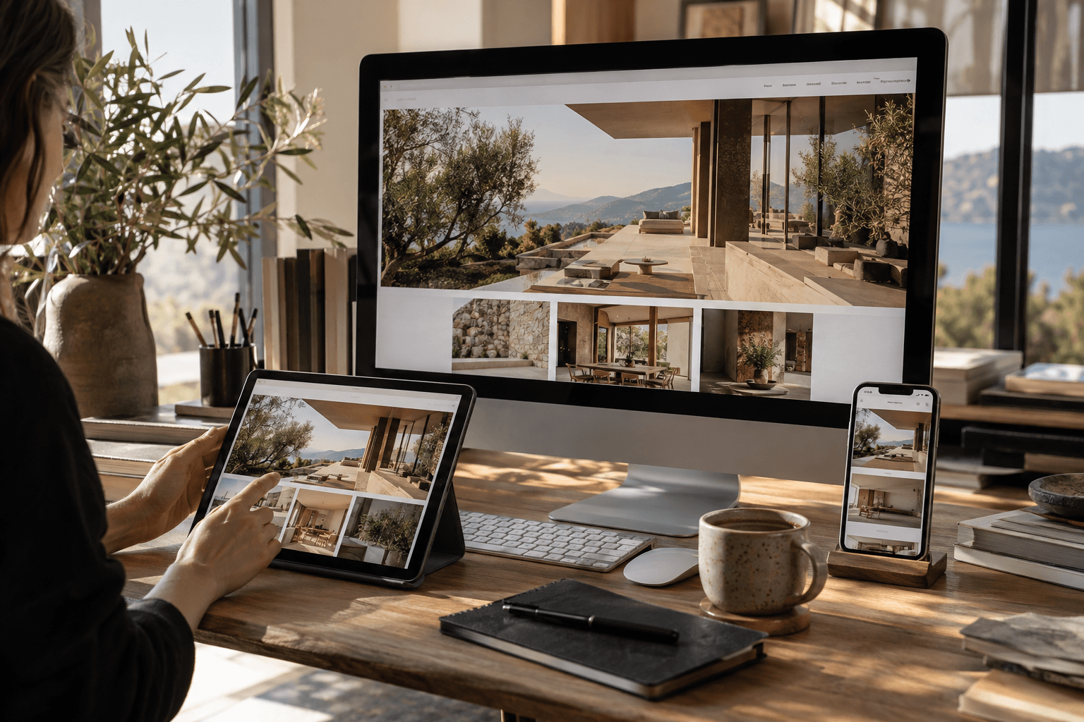 Modern interior used as a backdrop for a responsive web experience