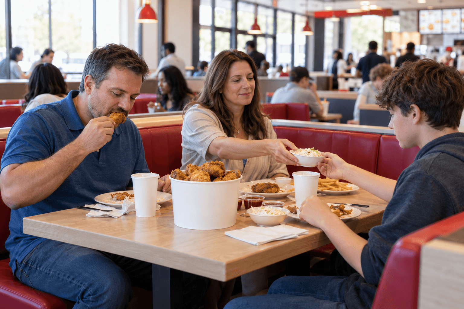 Guests dining in a quick-service restaurant