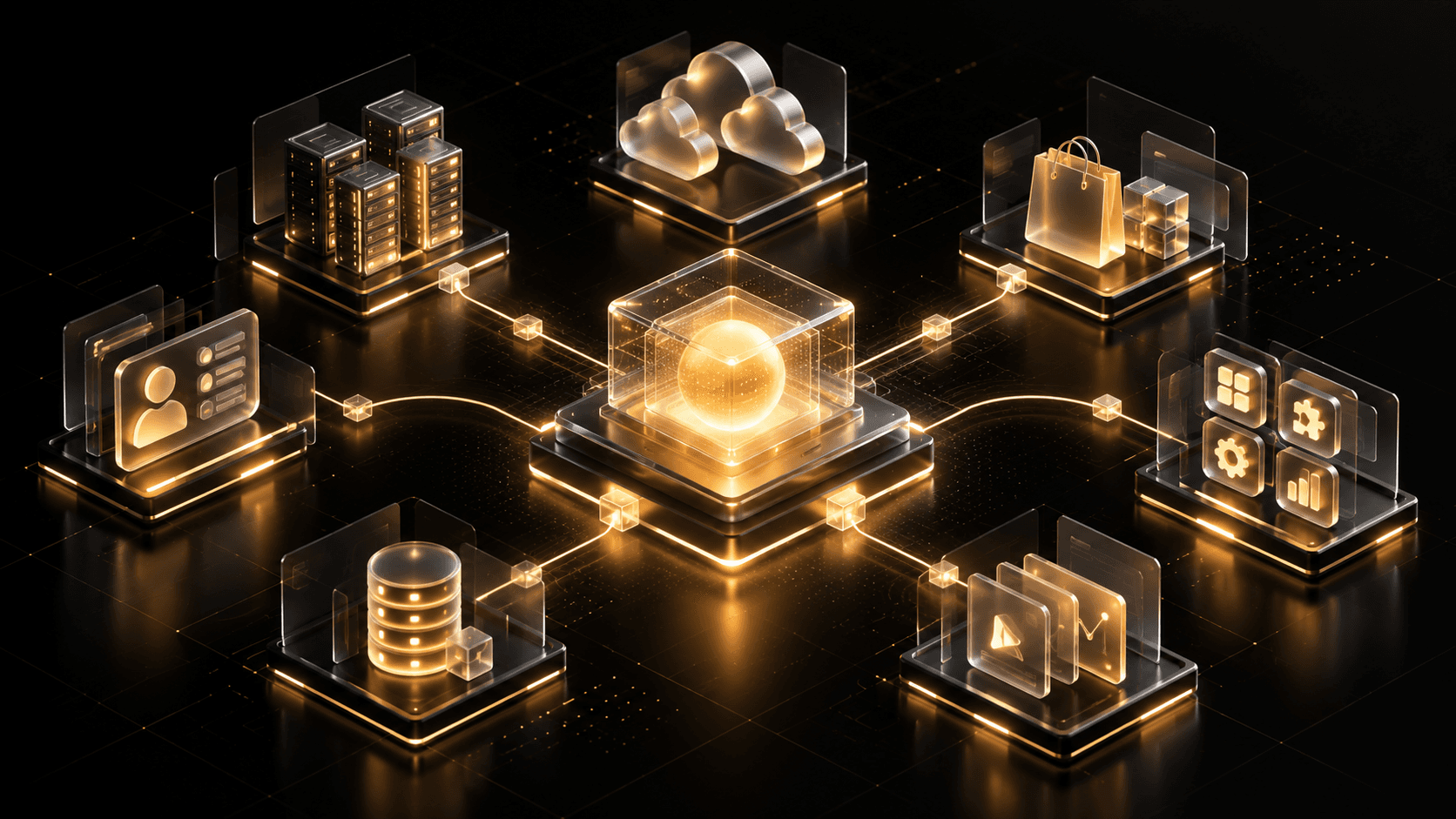 Glowing cubes connected across cloud platforms