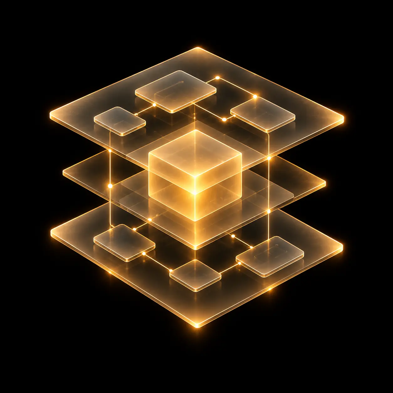 Glowing geometric core representing process reengineering