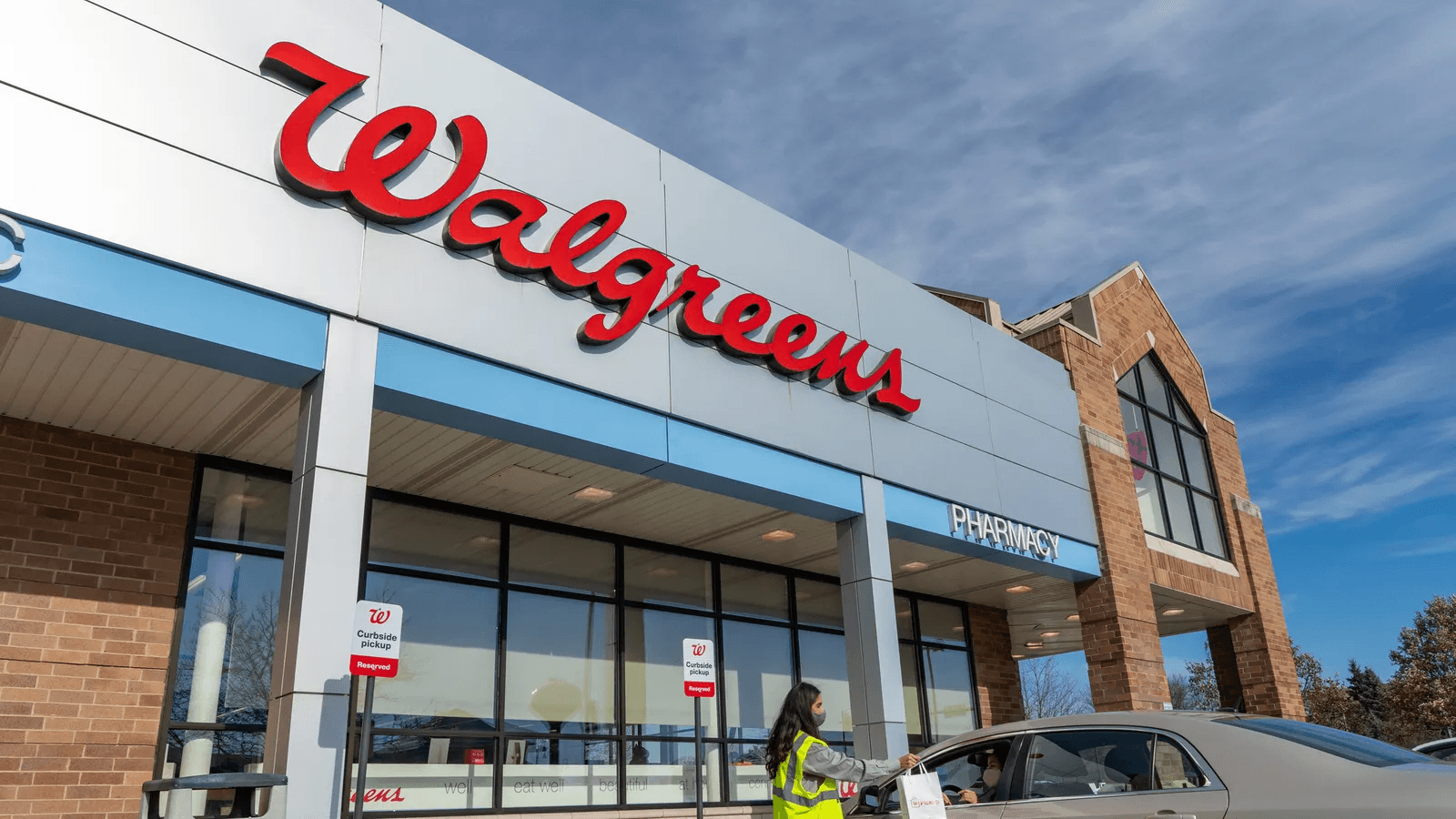 Walgreens storefront at dusk