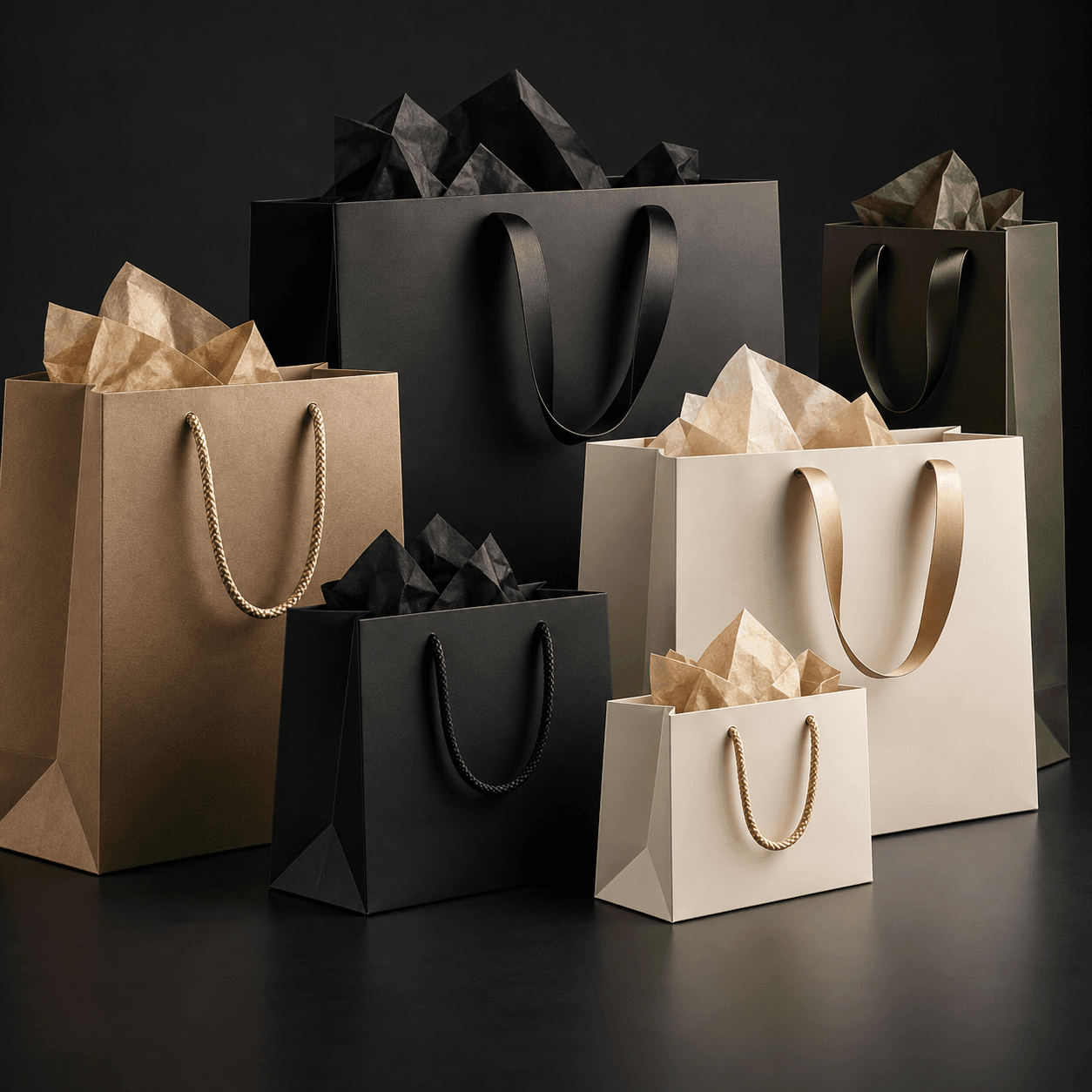 Shopping bags on a dark surface