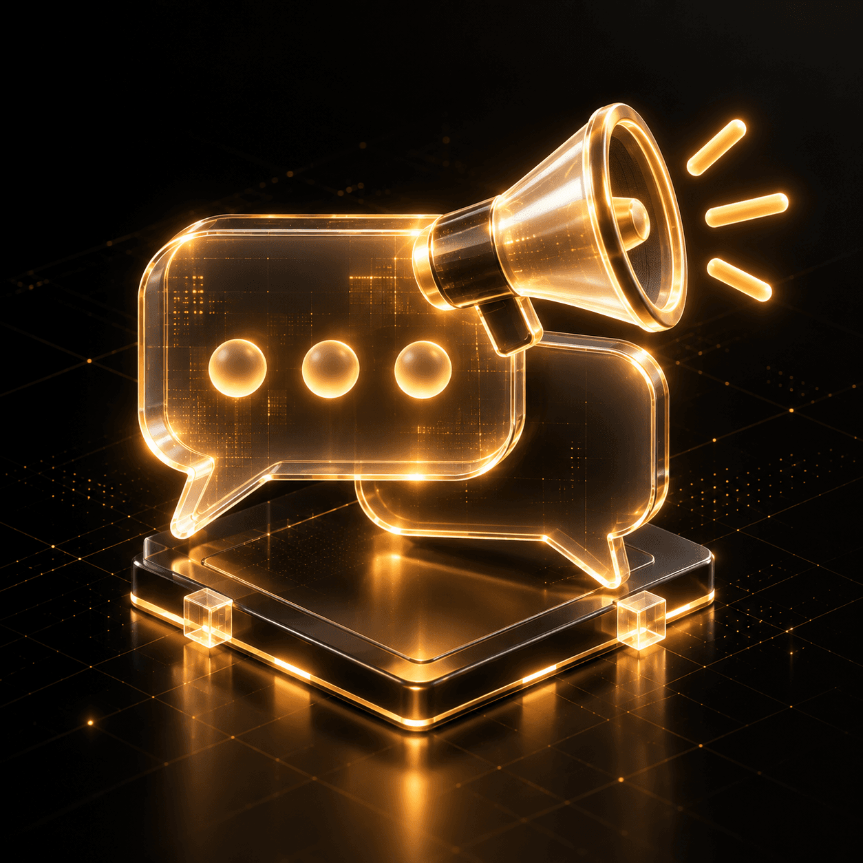 Glowing speech bubbles and a megaphone